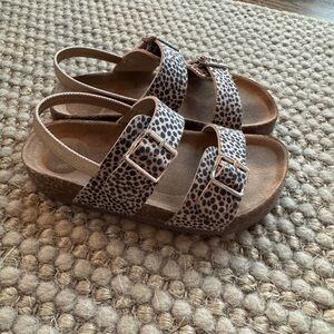 Wonder Nation Leopard Print Double-Buckle Sandals - Tan/Black